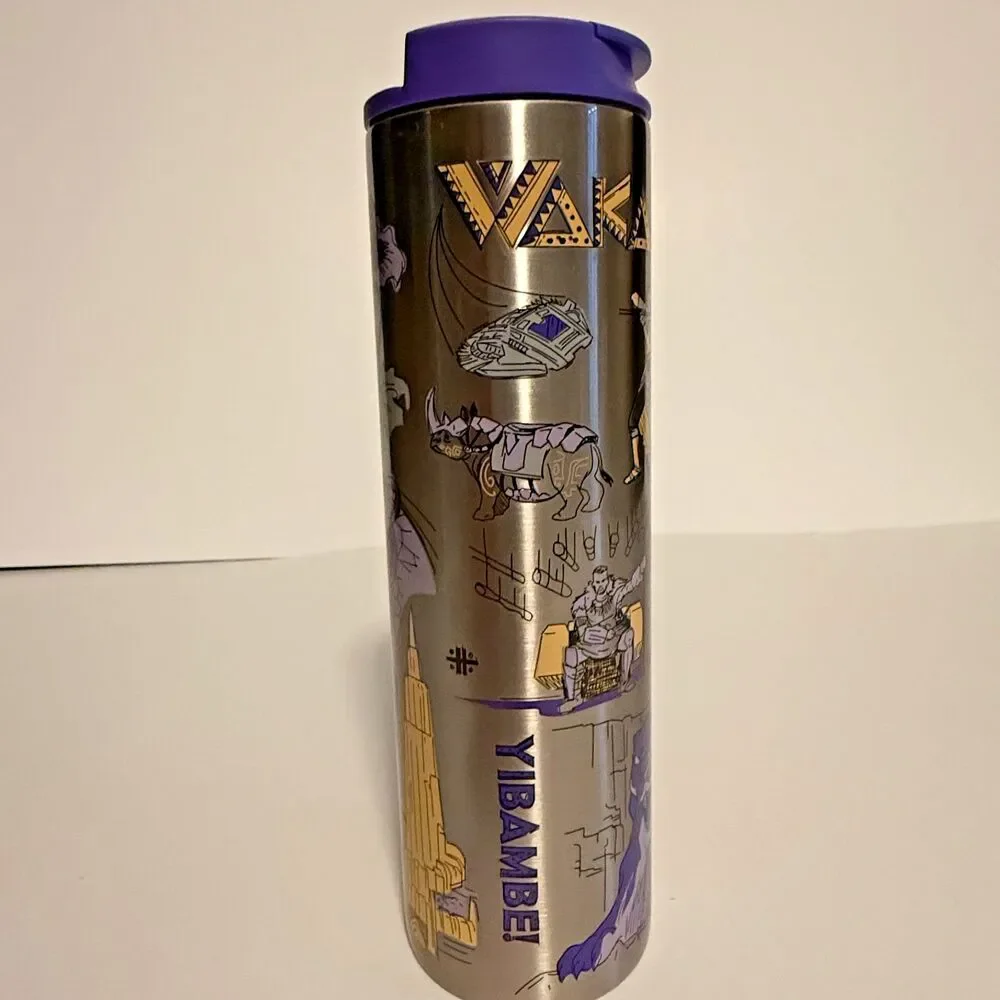 Starbucks Marvel Wakanda Black Panther Stainless Steel Tumbler 2023 Purple Lid